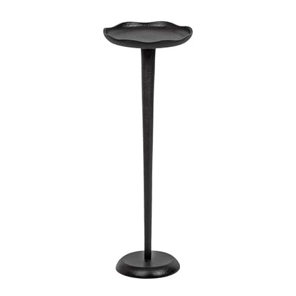 Kate and Laurel Alessia Modern Decorative Metal Drink Table; 8 x 8 x 22; Black; Round Cast Aluminum Pedestal Plant Stand with Rough Texture and Deckled Edge - color: Black