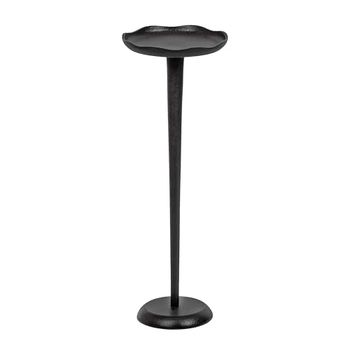 Kate and Laurel Alessia Modern Decorative Metal Drink Table; 8 x 8 x 22; Black; Round Cast Aluminum Pedestal Plant Stand with Rough Texture and Deckled Edge - color: Black