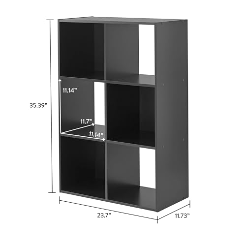 6-Cube Storage Organizer, Bookcase, 3 Open & 3 Closed Back Shelves, Vertical/Horizontal Placement, 11" Cubes (Black) - color: Black