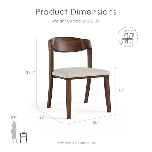 Furniture of America Nazaen IV Mid-Century Modern Solid Wood 20-inch Side Chairs Set of 2 with Curved Backrest, Semi-Handmade, Upholstered Seating for Home Kitchen, Dining Room, Rich Walnut - color: Rich Walnut, size: Style 4
