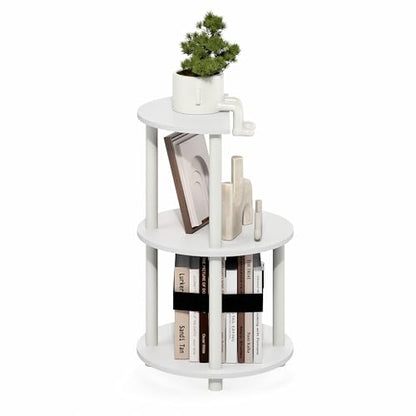 Furinno Turn-N-Tube Side Table, 3-Tier Round End Table, Plain White | Half Round Top Panel Night Stand, Nightstand, Bedside Table with Open Shelf, for Living Room, Bedroom - color: Plain White/White