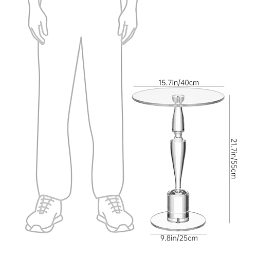 Acrylic Round Side Table, End Table Nightstand Pedestal Table for Living Room, Bedroom, Balcony (Clear, 15.7“×15.7”×21.7“) - color: Clear