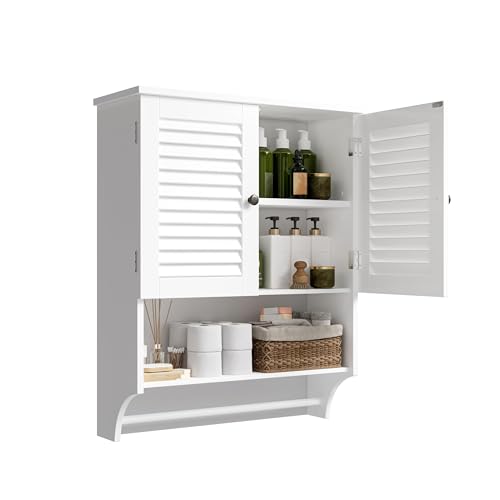 ChooChoo Bathroom Wall Cabinet with Towel Bar and Ample Storage | 23.6"L x 7.9"W x 27.5"H MDF Medicine Cabinet, Over The Toilet Space Saver Storage Cabinet with Adjustable Shelf, White - color: White, size: 23.6"L x7.9"W x27.5"H