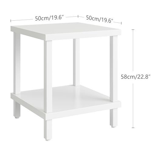 MMEOLUOOK Large End Table Square Side Table Modern Sofa Table 20 Inch Industrial Coffee Table NightStand with 2-Tier Storage Shelf for Living Room Bedroom White MLBZ06W - color: White