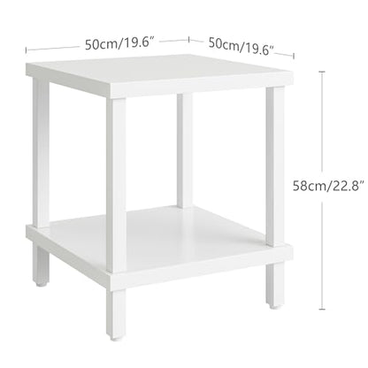 MMEOLUOOK Large End Table Square Side Table Modern Sofa Table 20 Inch Industrial Coffee Table NightStand with 2-Tier Storage Shelf for Living Room Bedroom White MLBZ06W - color: White