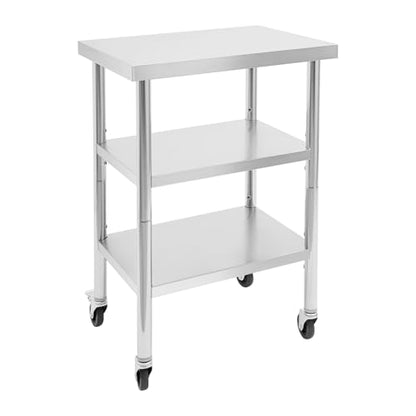 24"x18"x35" 3-Tier Industrial Workstation, Heavy Duty Stainless Steel Table with Adjustable Shelves, 425 lbs Top Load, 4 Swivel Casters and Leveling Feet for Home or Commercial Use - size: 24 X 18 X 35 Inches