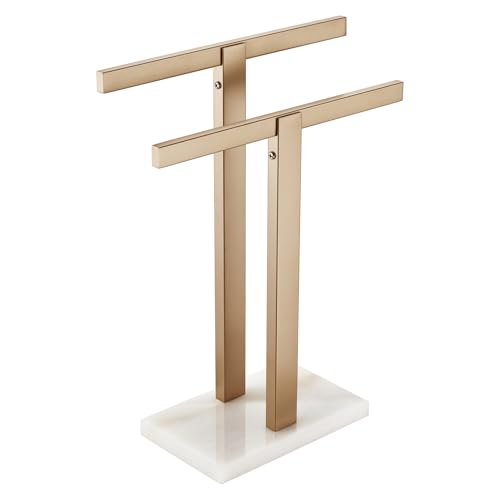 KOKOSIRI Hand Towel Bars Standing Towel Racks with Marble Base for Bathroom Kitchen Vanity Countertop, Champagne Bronze Stainless Steel 15.7'' Height THS0001-SM-CPG - color: Champagne Bronze, size: 2-Bar