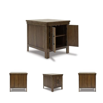 Signature Design by Ashley Moriville Rustic Farmhouse Rectangular End Table with Dual Cabinet Doors, Antique Bronze-Tone Hardware, Wood, 25" High, Brown - color: Dark Brown