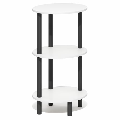 Furinno Turn-N-Tube Side Table, 3-Tier Oval End Table, Night Stand, Bedside Table, for Living Room, Bedroom, White/Black - color: White/Black, size: 1-Pack, Plastic Frame, 3-Tier, 27.6 Inches Tall