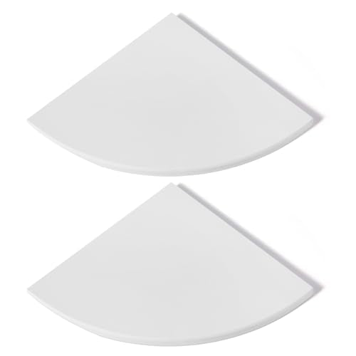 Koville 2 Pcs White Marble Corner Shower Shelf for Bathroom, 10'' Polished Marble Corner Shelves for Bath, Wall Mounted Stone Corner Shower Caddy, No Drilling Adhesive Shower Shelf - color: White, size: 2-Layer