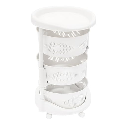 3-Tier Adjustable Kitchen Storage Rack,3 Layer Rotating Vegetable Organizer with Lockable Casters,Multi-Layers Rotatable Baskets for Kitchen Bathroom Living Room,White - size: 3-Tier