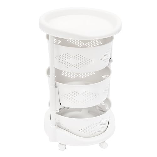 3-Tier Adjustable Kitchen Storage Rack,3 Layer Rotating Vegetable Organizer with Lockable Casters,Multi-Layers Rotatable Baskets for Kitchen Bathroom Living Room,White - size: 3-Tier