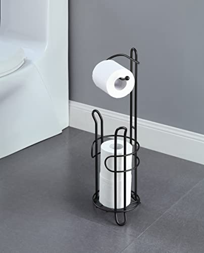 SunnyPoint Freestanding Toilet Paper Holder with Storage – Holds 3 Spare Rolls, Heavy-Duty Steel, Black Finish, Easy Assembly, Space-Saving Bathroom Organizer - color: Black