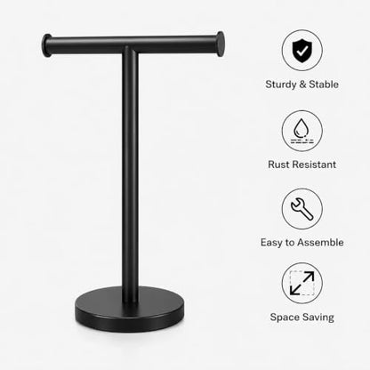 Hand Towel Holder Stand, 2 Pack Freestanding Bathroom Towel Rack, Black | Weighted Stainless Steel Base Helps Prevent Tipping While The Open T-Shape Keeps Towels Dry on Bathroom Countertops - color: X-black-2 Pack