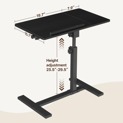 Overbed Table with Wheels Rolling, Adjustable Mobile Bedside Desk | Flip-Top, Laptop Table, C Shaped End Side Table for Couch, Sofa, Bed, Recliner and Home Use, Large Black - color: Large Black