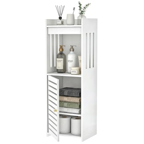 4-Tier Narrow Bathroom Cabinet, 9.8" W X 29.5" H | White PVC Material, Rack, Holder, Fits Small Spaces, for Toilet Side, Laundry Room, Kitchen, Easy Assembly - size: 7.9"D x 9.8"W x 29.5"H