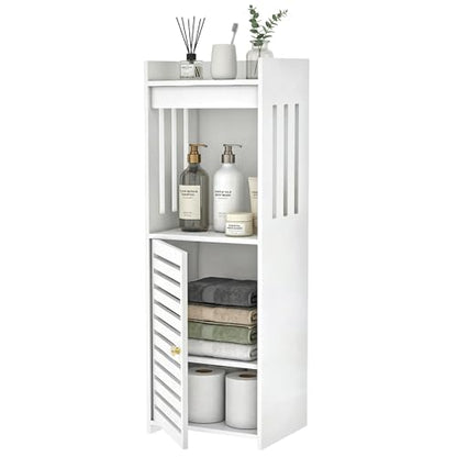 4-Tier Narrow Bathroom Cabinet, 9.8" W X 29.5" H | White PVC Material, Rack, Holder, Fits Small Spaces, for Toilet Side, Laundry Room, Kitchen, Easy Assembly - size: 7.9"D x 9.8"W x 29.5"H