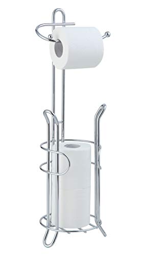 SunnyPoint Freestanding Toilet Paper Holder with Storage – Holds 3 Spare Rolls, Heavy-Duty Steel, Chrome Finish, Easy Assembly, Space-Saving Bathroom Organizer - color: Chrome