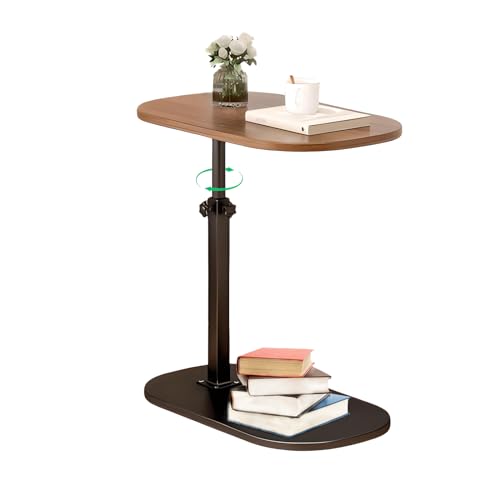 C Shaped End Table for Couch, C Table End Tables with Adjustable Height, 360° Swivel Couch Tables for Living Room,Bed Side,Coffee, Bedroom,Study and Small Spaces (Glossy Walnut) - color: Glossy Walnut