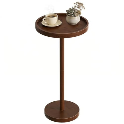 HOOBRO Small Round Side Table, Bamboo Drink Table, Coffee Martini Table with Pedestal Accent for Small Spaces in Living Room, Bedroom, Sofa Couch, Mocha MA235BZ01 - color: Mocha