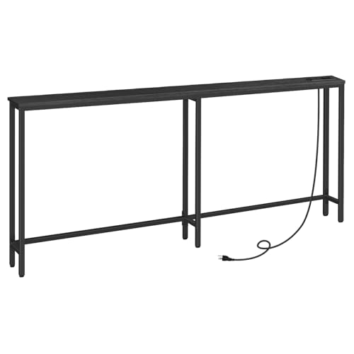 HOOBRO 70.9" Narrow Console Table with Charging Station, 5.9" Slim Sofa Table Behind Couch, 2 AC Outlets & USB-C Ports, Long Entryway Tables for Small Spaces, Livingroom, Black BB185UXG01 - color: Black, size: 70.9"L x 5.9"W x 31.5"H