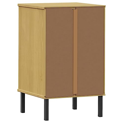 Bedside Cabinet, Industrial Nightstand with Metal Legs and Solid Pine Wood Storage, Rustic Bedroom End Table for Bedside Essentials, Rectangular Side Table, Brown