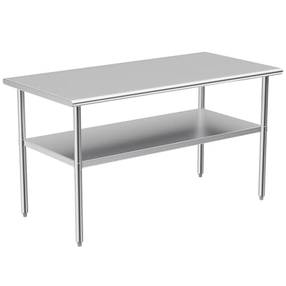 Stainless Steel Table for Prep & Work, 30x58 Inches, Metal Commercial Heavy Duty Table with Adjustable Under Shelf for Restaurant, Home and Hotel - size: 30x58in