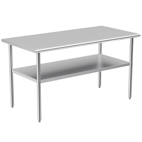Stainless Steel Table for Prep & Work, 30x58 Inches, Metal Commercial Heavy Duty Table with Adjustable Under Shelf for Restaurant, Home and Hotel - size: 30x58in