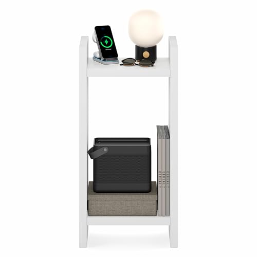 Furinno Viola Tall Side Table, 2-Tier Modern End Table with Open Shelf, 1.2-Inch Extra Thick Frame Night Stand, Open Back Bedside Table, Easy Assembly, for Living Room, Bedroom, White - size: 2-Tier, 31" Tall
