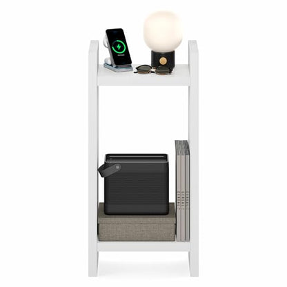 Furinno Viola Tall Side Table, 2-Tier Modern End Table with Open Shelf, 1.2-Inch Extra Thick Frame Night Stand, Open Back Bedside Table, Easy Assembly, for Living Room, Bedroom, White - size: 2-Tier, 31" Tall