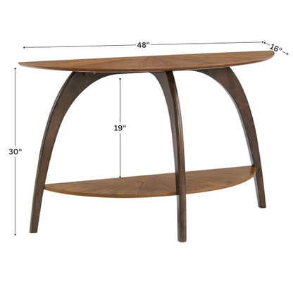Martin Svensson Home LAX Mid Century Wood Sofa Table, Nutmeg & Espresso | Retro Modern, Half-Moon Console Table with Lower Shelf, for Living Room or Entryway - color: Nutmeg Brown Top With Espresso Brown Legs