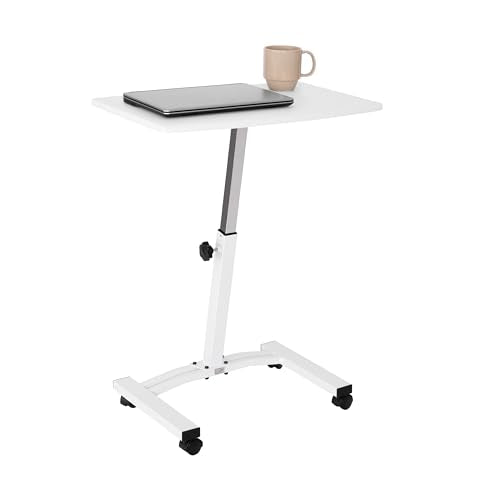 Seville Classics Airlift Mobile Height Adjustable Laptop Stand Computer Workstation for Sitting Classroom Home Office Medical Table w/Wheels, Flat Desk 24", White - color: White, size: Flat (24") (NEW MODEL)