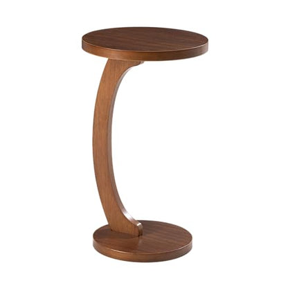 COZAYH C Shaped Round End Table for Couch Small Place, Space Saver Side Table for Sofa, Living Room, Bedside Area, Coffee and Eating Snack Tray, Walnut Color - color: Walnut