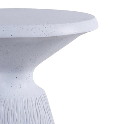 Aqua Grey Textured Pedestal Side Table, Modern Round Speckled Accent End Table with Vertical Grain Conical Base, Small Drink Nightstand for Living Room Bedroom Small Home Decor