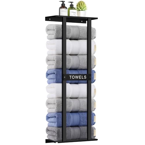 Bathroom Towel Storage Rack, Wall Mounted Bathroom Towel Rack, 30 inch Heavy Duty 6 Large Towels, Wall Mounted Towel Rack for Rolled Towels, Black - color: Black
