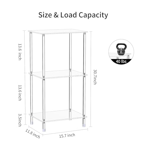 Clear Acrylic Side Table Set of 2, 15.7" L x 11.8" W x 30.7" H, 3-Tier End Table for Living Room, Small Modern Bedside Tables Nightstand for Bedroom, Home Decor Accent Table - size: 3 Tier Tall 2-Pack