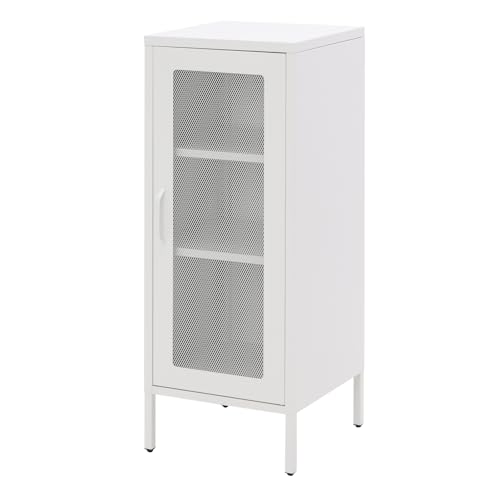 Slim Metal Storage Cabinet with Mesh Doors - 42'' Tall Narrow Organizer Tower, Compact Freestanding Cabinet, Versatile Utility Storage for Home, Office, Kitchen, Living Room, Durable and Modern Design - color: White, size: 42"H-Mesh Door
