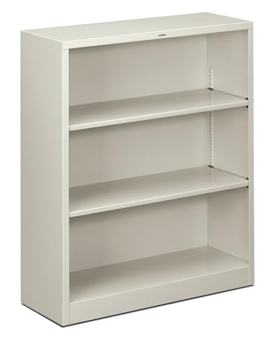 HON Metal Bookcase, 3 Shelves, 34-1/2 W by 12-5/8 D by 41 H, Light Gray - color: Light Gray, size: 3 Shelves