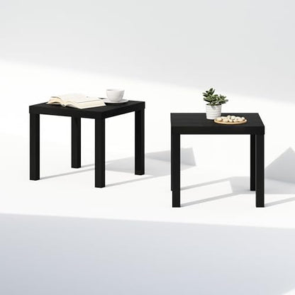 Furinno Classic Set of 2 Modern Coffee Table, Printer Stand, Black | 1.8" Triple Thick Square Tabletop, Side Table with 4 Legs, for Living Room, Bedroom, Home Office - color: Black, size: Set of 2, Square