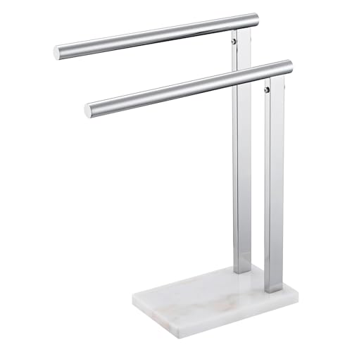 KOKOSIRI Hand Towel Bars Standing Towel Rack 2-Tier with Marble Base for Bathroom Vanity Countertop, Polished Stainless Steel 15.7'' Height THS0007-CH - color: Polished Chrome, size: 2-Bar