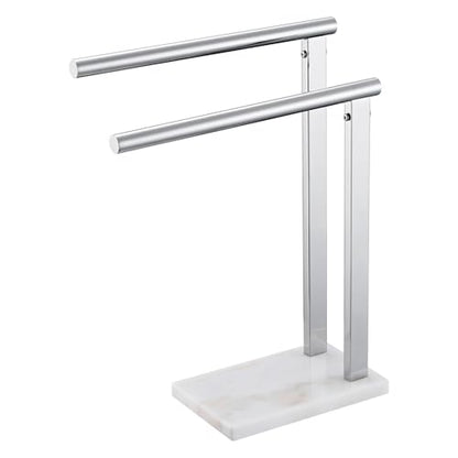 KOKOSIRI Hand Towel Bars Standing Towel Rack 2-Tier with Marble Base for Bathroom Vanity Countertop, Polished Stainless Steel 15.7'' Height THS0007-CH - color: Polished Chrome, size: 2-Bar