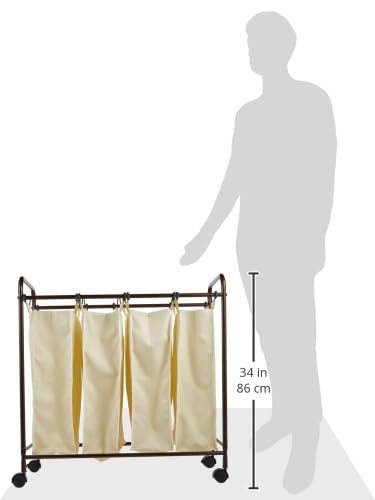 Household Essentials 7173 Rolling Quad Laundry Sorter with Removable Hamper Bags | Antique Bronze Frame - color: Natural/Bronze