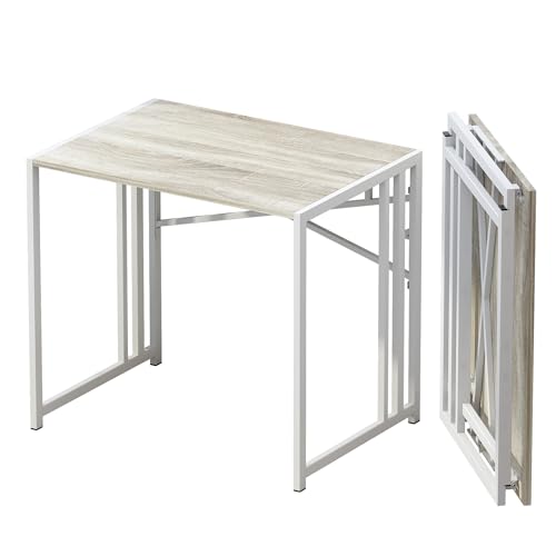 Lutown-Teen Small Folding Desk 32 inch, No Assembly Required Small Office Desk, Writing Gaming Computer Camping Desk, Beige - color: Beige, size: 32 Inch