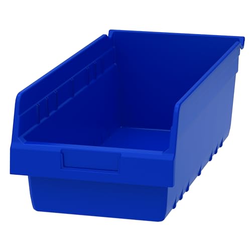 Akro-Mils 30088 ShelfMax Plastic Storage Bins, Heavy Duty Storage Bins for Garage, Closet, Home and Office Organization, 18" x 18" x 6", Blue, 8-Pack - color: Blue