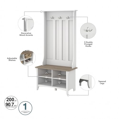 Bush Home Salinas Hall Tree with Shoe Storage Bench in Shiplap Gray and Pure White, Multi-Purpose Home Organizer, Entryway Solution with Seating and Hooks - color: Shiplap Gray/Pure White