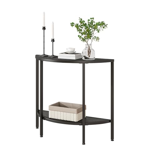 Console Table 2 Tier,Narrow Entryway Table with Storage,Black | Half Moon Sofa Couch Table with Metal Frame,Wooden Accent Side Coffee Table for Living Room/Hallway or Small Spaces - color: Modern Style-black