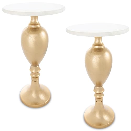 OBJET D'ART Orne Small Round Gold End Table, 22" H | Vintage Metal Accent, Side Table, Pedestal, Cocktail, Drink Table, Living Room, Small Spaces, Modern Look, Quality Build - style: Orne
