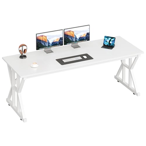TVU Computer Desk, 63 inch Large Office Desk, Study Writing Table with Thicken Frame, Gaming Desk, Modern Simple Desk for Home Office, White - color: White, size: 63inch