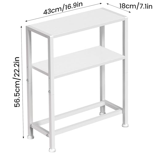 Narrow Side Table Set of 2 for Small Space, 2-Tier Small End Table with Shelf Holder, Slim Nightstand, Skinny Snack Couch Table in Living Room, Bedroom, Study, Kitchen and Balcony (White) - color: White