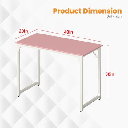 Dkelincs 40 Inch Small Computer Desk Home Office Desk Writing Desk Modern Simple Style Study Work Table with Metal Frame, Easy Assembly, Adjustable Feet, Water-Resistant, Scratchproof Surface, Pink - color: Pink, size: 40 Inch